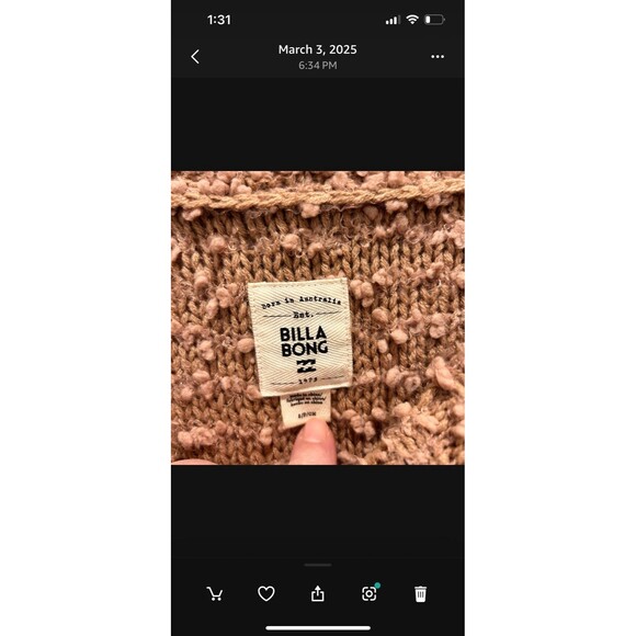 Billabong Womens Furget Me Not Off Shoulder‎ Sweater Pink (Sandy Toes) Sz Small - Picture 4 of 7